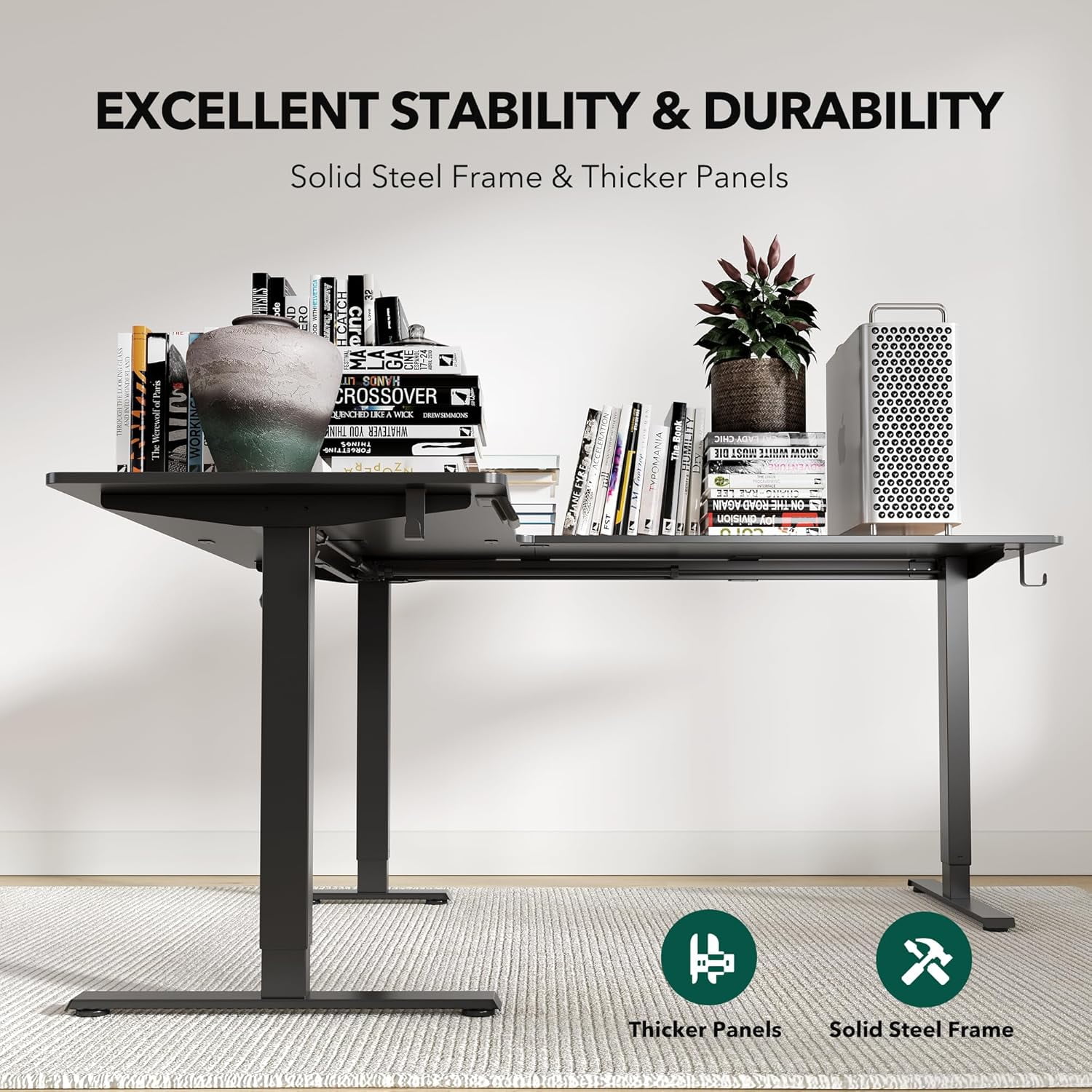 DESINO L-Shaped Standing Desk Adjustable Height, 63 Inch Electric Stand up Corner Computer Desk, Sit Stand Home Office Desk with Splice Board, Black