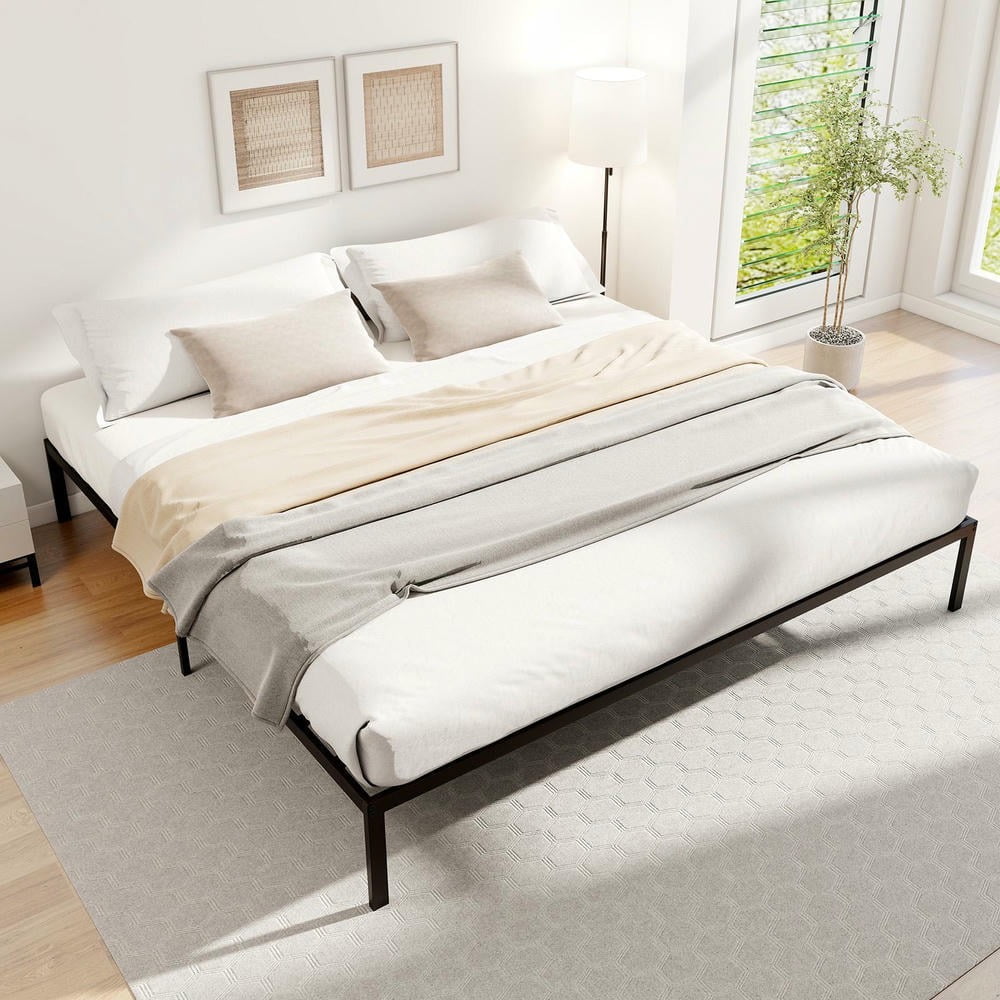 Barara King Metal Bedroom Bed Frame with Heavy Duty Support Slats Mattress Foundation, King Size Bed Platform Frame for Apartment, Bedroom, Black