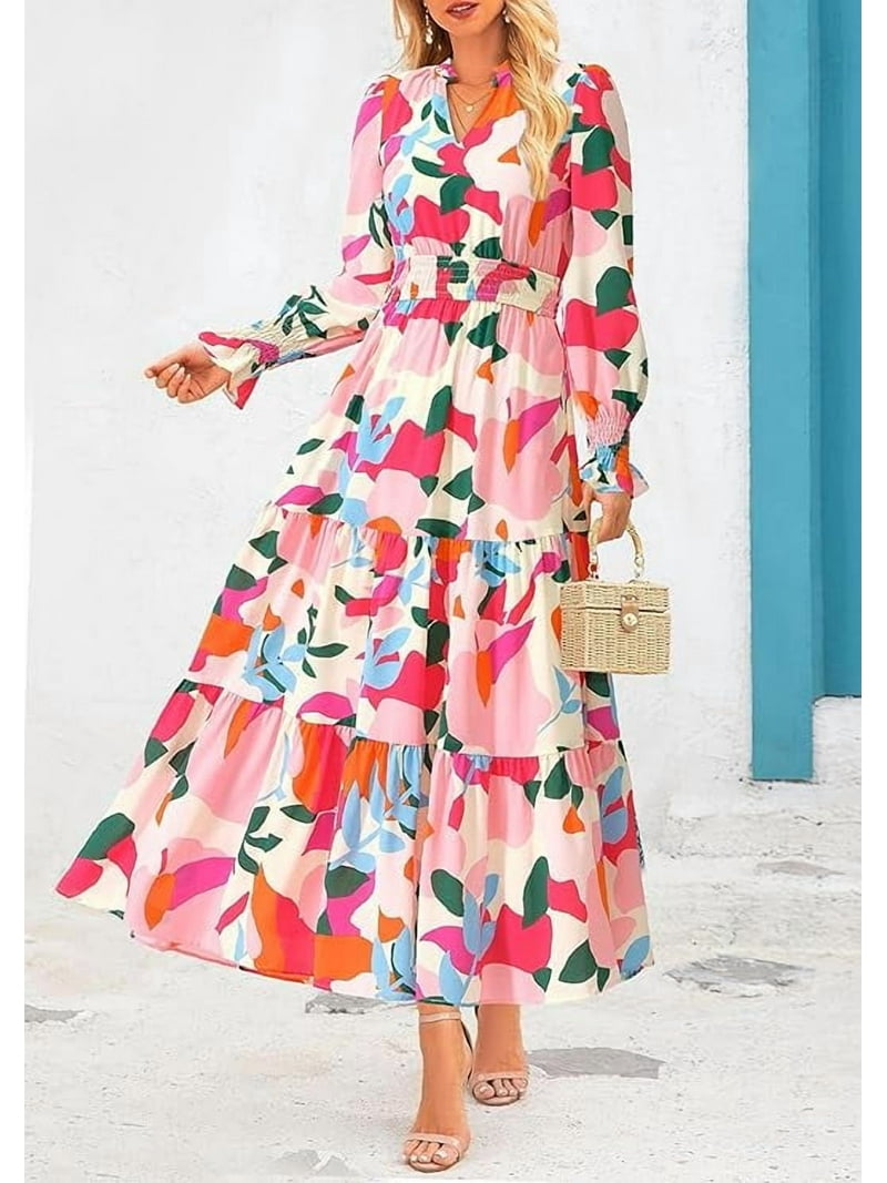 Prettygarden Women's Floral Maxi Dress Spring Long Sleeve V Neck Casual A Line Long Flowy Boho Party Dresses, Size: XL, Pink Prettygarden Women's Floral Maxi Dress Spring Long Sleeve V Neck Casual A Line Long Flowy Boho Party Dresses, Size: XL, Pink