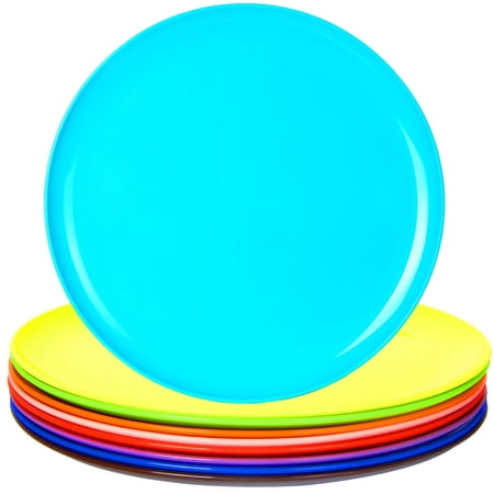 Youngever 10 Inch Plastic Plates, Large Plates, Dinner Plates, Set of 9 (9 Rainbow Colors)