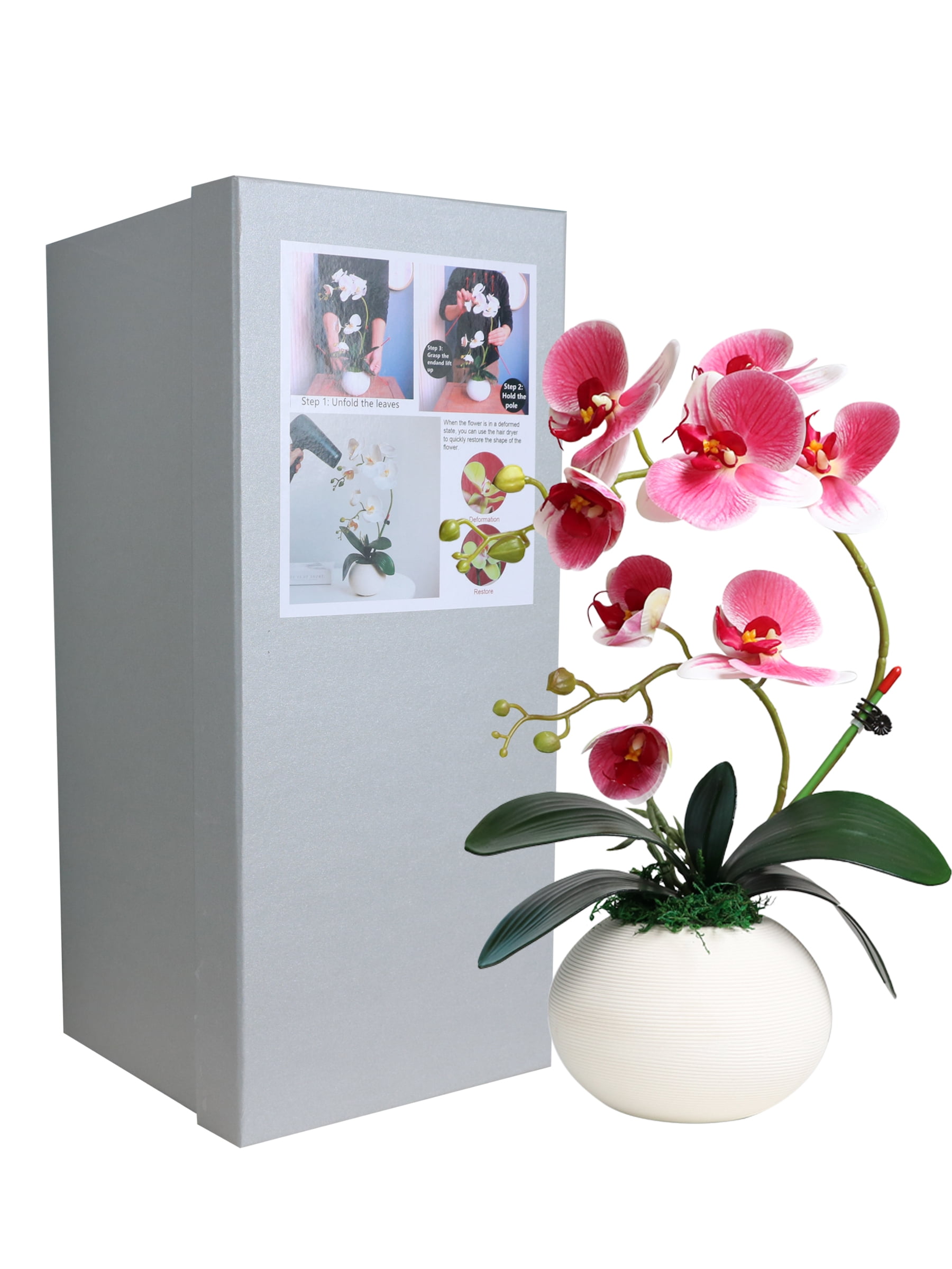 Forlaoers Modern 17" Pink Artificial Orchid Faux Flowers in vase Fake Plant Floral Arrangements Table Centerpieces for Dining Room Home Office Bathroom Decorations Indoor Farmhouse Wedding Decor