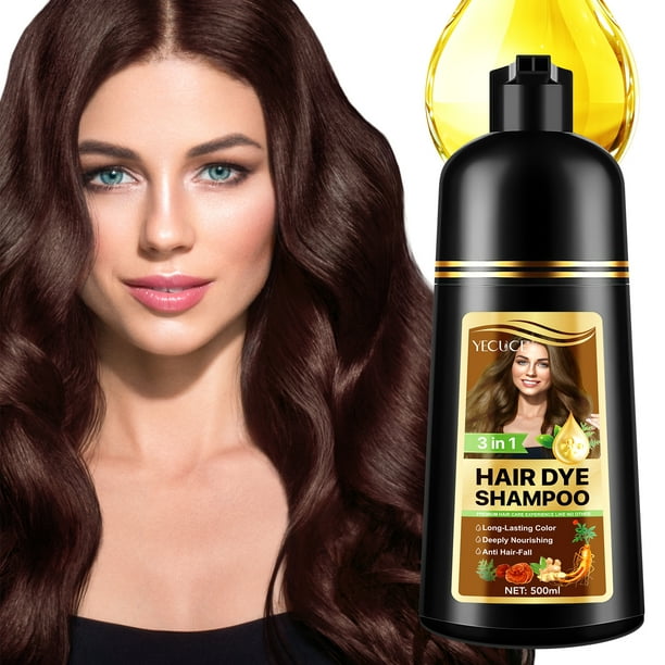YECUCE Chestnut Brown 3-In-1 Hair Dye Shampoo for Gray Coverage