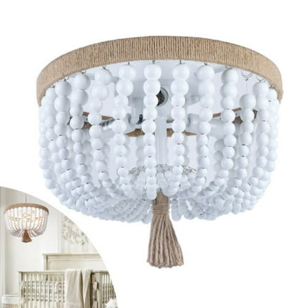 

OUKANING Antique Chandeliers Hanging Pendant Lamp Wood Beaded Flush Mount Ceiling Light