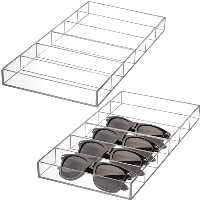 Paquete de 2 organizadores de gafas de sol acrílicos, estuche de almacenamiento transparente de 6 ranuras, bandeja de exhibición de gafas apilable para gafas de sol