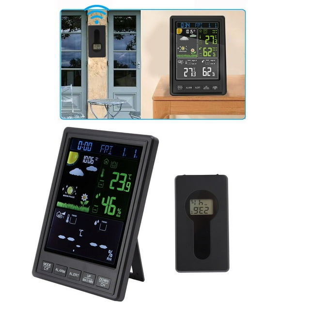 Indoor Outdoor , Black Home Weather Station for Wine Cellar for Storage Room