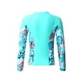 thumbnail image 6 of iEFiEL Girls Printed Swimsuit Long Sleeve Swim Tops with Strappy Back Crop Top Briefs Bathing Swimming Set Zipper Lake Green 10, 6 of 7