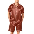 thumbnail image 2 of Garbnen Silk Mens Pajama Set 2 Piece Short Sleeve Button Down Sleepwear Pjs Shorts Set Casual Mens Loungewear Sets Brown XXL, 2 of 7