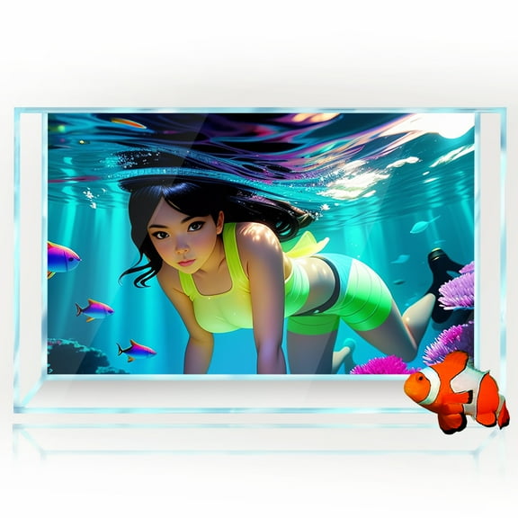 Aquarium Background Sticker - Girl Diving Coral HD Poster Decoration - for 5-60 Gallon Fish Tanks Terrarium