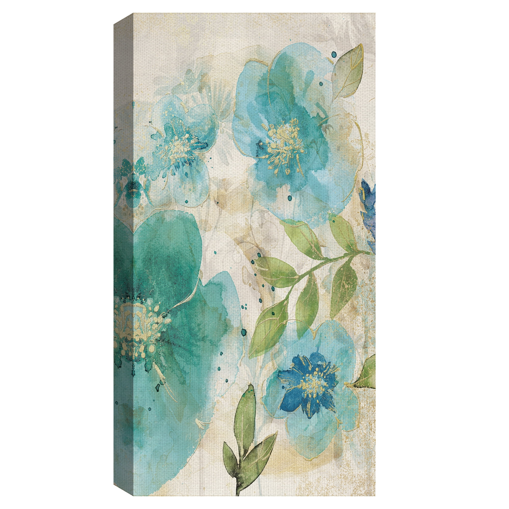 Masterpiece Art Gallery Aqua Petals II Watercolor Flower By Willowbrook Canvas Art Print 17" x 34"