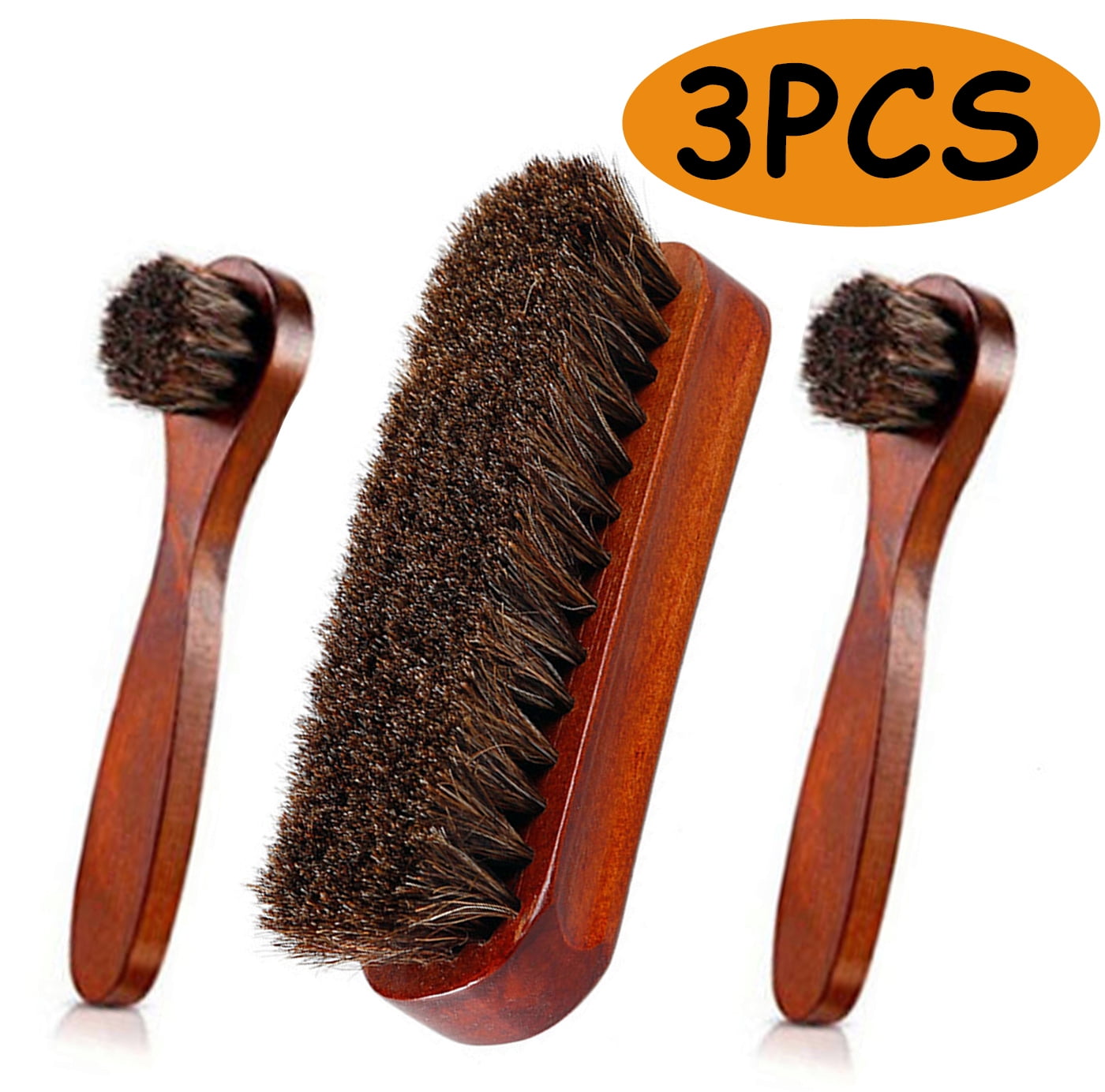 Horsehair Shoes Polish Brushes Shoe Shine Kit Leather Boot Brush Shoe Cleaning Kit 3Pcs