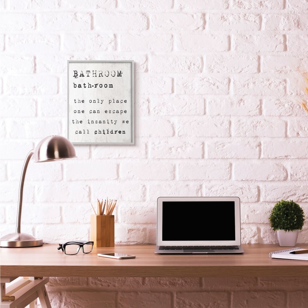 Bathroom Definition Escape Funny Family Word Design Gray Farmhouse Rustic Oversized Framed Giclee Texturized Art by Daphne Polselli