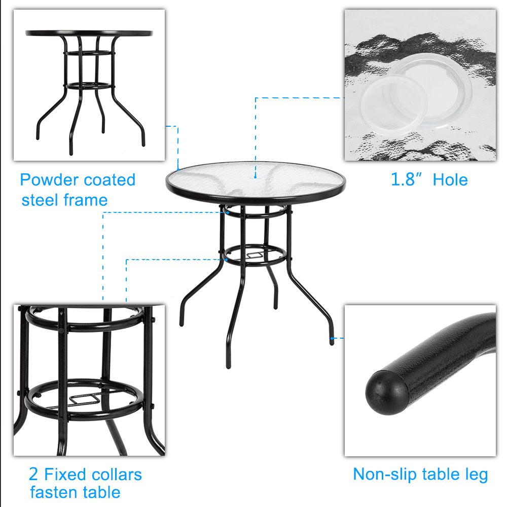 Patio Bistro Table, SYNGAR Small Round Side Table for Outside, Outdoor Dining Table with Tempered Glass Tabletop, Modern Bar Table with Metal Frame, for Garden, Deck, Backyard, Poolside, D7220 - image 4 of 8