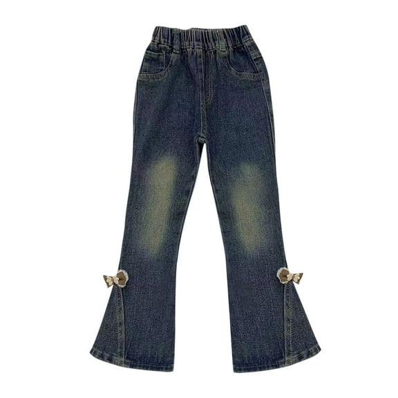 breaise Toddler Girl's High Waisted Bow Front Bell Bottom Jeans Trendy Flare Leg Denim Pants Vintage Kids Denim Pants
