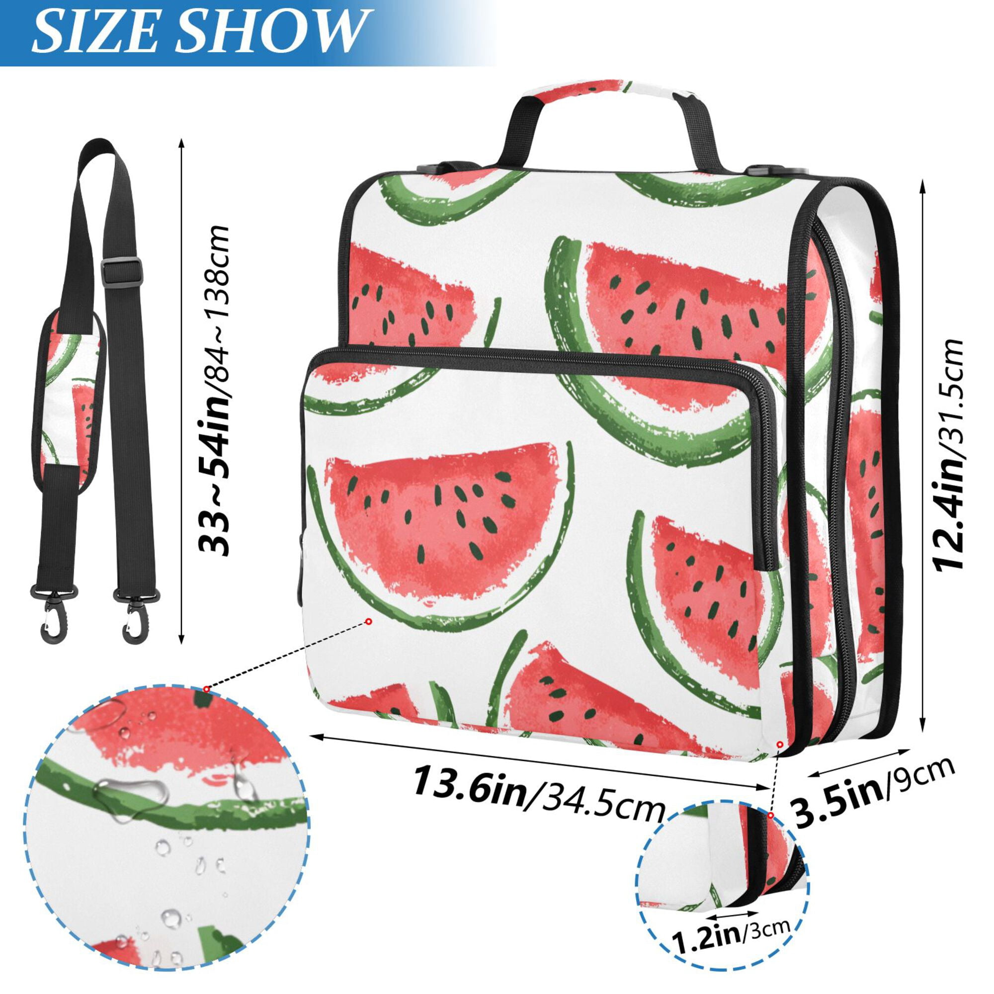 FORMRS Zipper Binder with Shoulder Strap 2-inch Ring 500 Sheet Capacity File Bag, Cute Watermelon