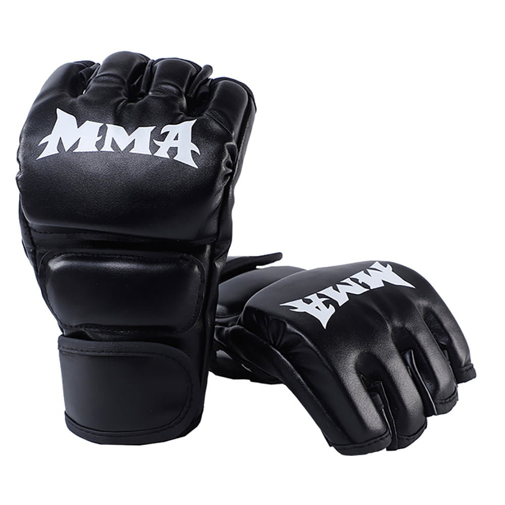 Black Half Finger Boxing Sanda Fighting MMA Gloves 