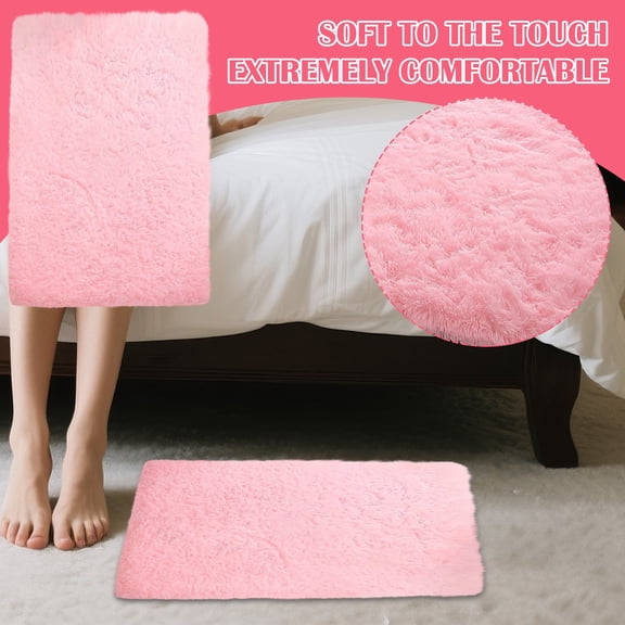 Pink Rug for Bedroom, 16"x24" Fluffy Area Rugs for Living Room, Small Fuzzy Shag Soft Carpet with Non-Slip Adhesive Strips for Room Home Decor
