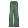 thumbnail image 5 of Wide Leg Linen Pant Women Summer Womens Wide Leg Linen Pants Yoga Womens Cotton Pull On Pants with Pockets Green,S, 5 of 5