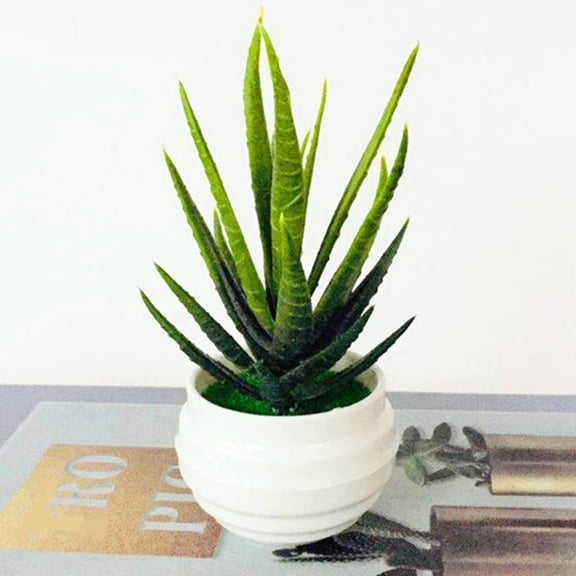 Walbest 5.5 Inches Simulation Potted Plant Artificial Succulent Aloe Vera Small Potted Plant, Greenery Decor Plastic Display Mold Bonsai for Home Office Desktop Decor
