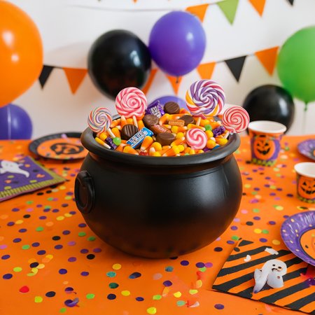 Union Products 55120 12 Inch Plastic Witch Cauldron Spooky Halloween Decoration, Black