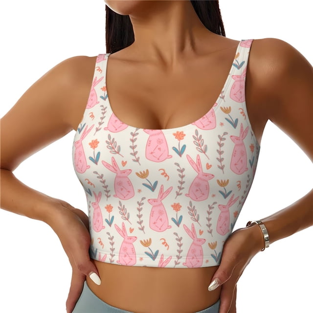 Fotbe Rabbit Sujetador Deportivo Largo sin Aros para Mujer con Almohadillas y Soporte Medio, Transpirable y Absorbente, Camiseta Tipo Chaleco o Tank Top-X-Large