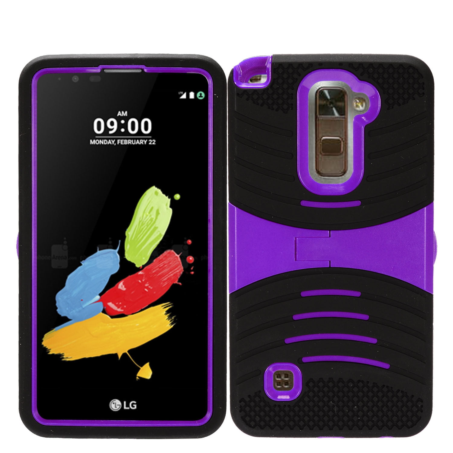 For LG Rebel 4G LTE Hard Gel Rubber KICKSTAND Case Phone Cover + Screen
