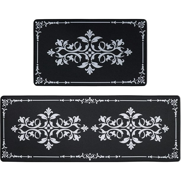 Kitchen Mat 17.3" x 47" and 17.3" x 29" Set of 2,Black Antifatigue Kitchen Rugs and Mats for
