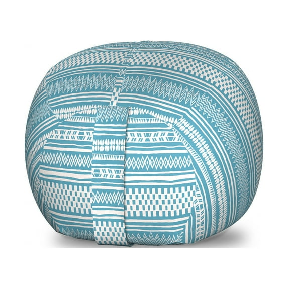 Aztec Storage Toy Bag Chair, Horizontal Chevron Inspired Motifs and Strips Zigzags and Traditional Vibes, Stuffed Animal Organizer Washable Bag, Large Size, Sea Blue and White, by Ambesonne