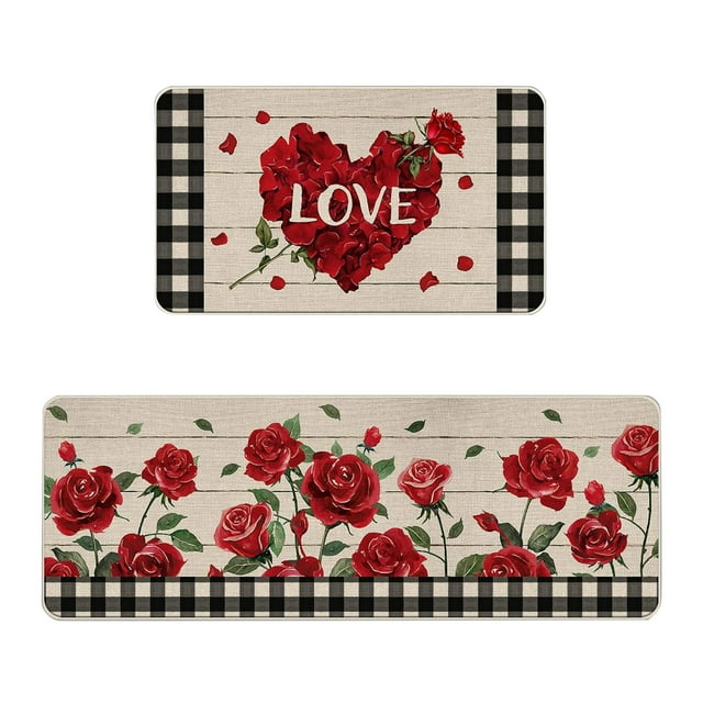 TIELUTT Valentines Day Decorative Kitchen Mats Set of 2 Heart Pattern Floor Mat for Oversize Throws for Couch Large Knitted Throw Blankets Preppy Blanket Washable Throw Blanket Couch Blanket