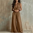 thumbnail image 5 of MLCDZ Women's Lapel Sleeveless Wide Leg Lightweight Jumpsuits One Piece Rompers Formal Dressy Casual Summer Travel Outfits with Multiple Pockets, 5 of 8