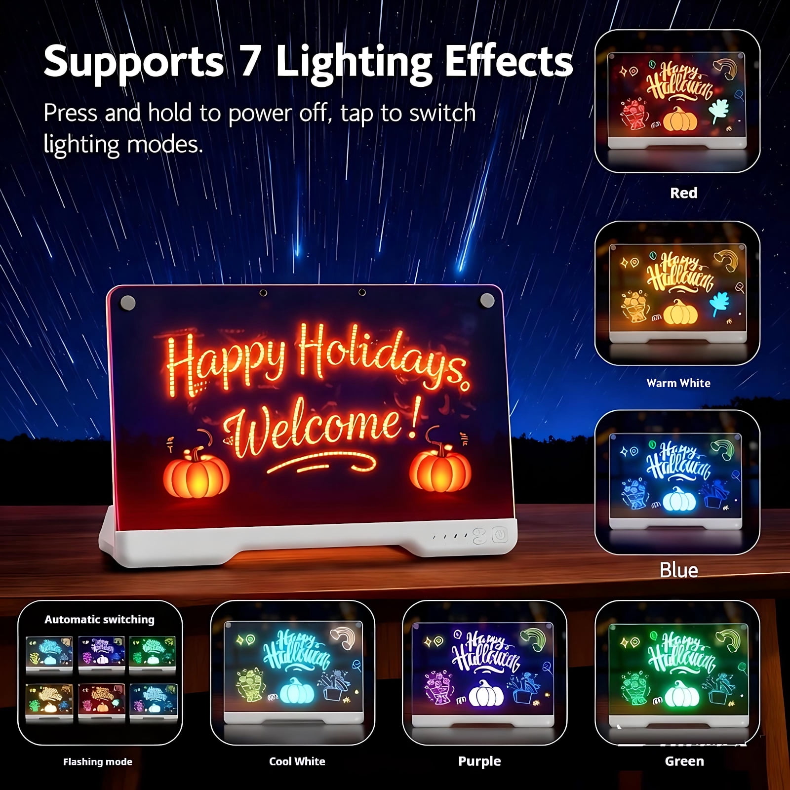 STARBIAO 16" LED Light-Up Drawing Board with 9 Adjustable Brightness Levels, Rechargeable Acrylic Message Board for Kids, 10 Color Modes, Complete Set, Gift