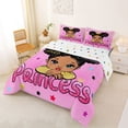 thumbnail image 2 of Castle Fairy Black Cartoon Princess Girl Full Size Comforter Sets 3-Piece,Gradient Glitter Word Art Bedding Comforter Set,Pink Gold,1 Comforter and 2 Pillowcases, 2 of 6