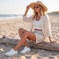 thumbnail image 6 of Evdexr Bermuda Shorts for Women Striped Linen Shorts Summer Knee Length Drawstring Vacation Shorts 2026 Baggy High Waisted Elastic Short Pants L, 6 of 6