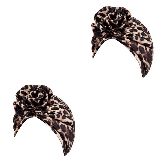 Guardurnaity Paquete de 1 turbante con diseño de flores, elegante, ligero, para la cabeza, para la cabeza, para mujer, con estampado de leopardo Estampado de leopardo 2piezas
