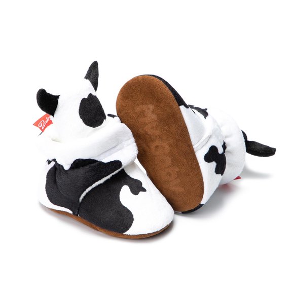 YHAJDS Baby Cow Print Walking Shoes Non Slip Stay On Winter Cotton Booties for Newborn 0-18 Months