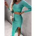 thumbnail image 4 of LEKODE Knit Sets Two Piece Women Long Skirt Set Sweatshirt Skirt Set Womens Skirt Going Out Sets Mini Skirts Vacation Dress Blue S, 4 of 7