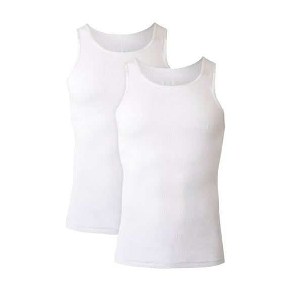 Hanes Men's Tank Undershirt, Cotton, Moisture-Wicking, White, 2-Pack