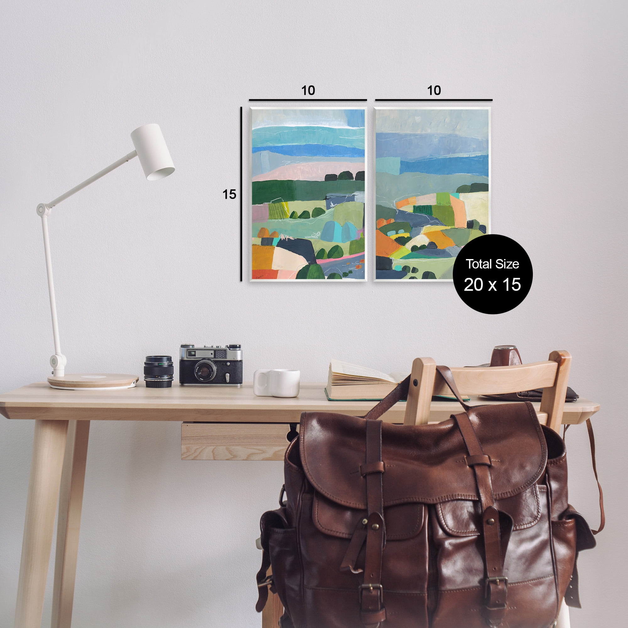 Stupell Industries Modern Farmland & River Landscape Painting Unframed Art Print Wall Art, 10 x 15, Set of 2