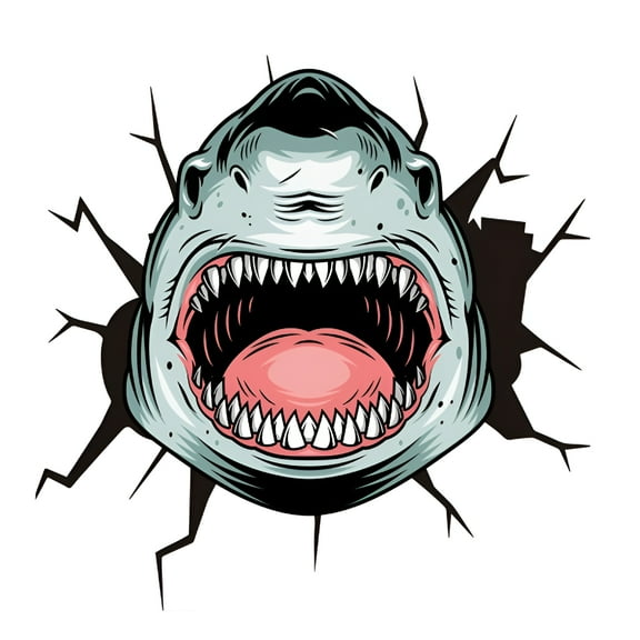LAMIRO 3D Broken Shark Wall Stickers Tropical Fish Diy Wall Decals Art Decor for Living Room Children'S Room Bedroom Playroom Mural Boys Gift Shark Stickers