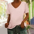 thumbnail image 2 of Puntoco Short Sleeve Women Tops Clearance 2025,Summer Women'S Scoop Neck Short Sleeve Shirts Ribbed Slim Fitted Casual Basic Top Blouses Pink M(M), 2 of 6
