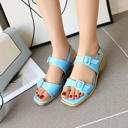 

Qepwscx Patent Leather Faux Leather Low Heels Ladies Summer Sandals Size 35-43