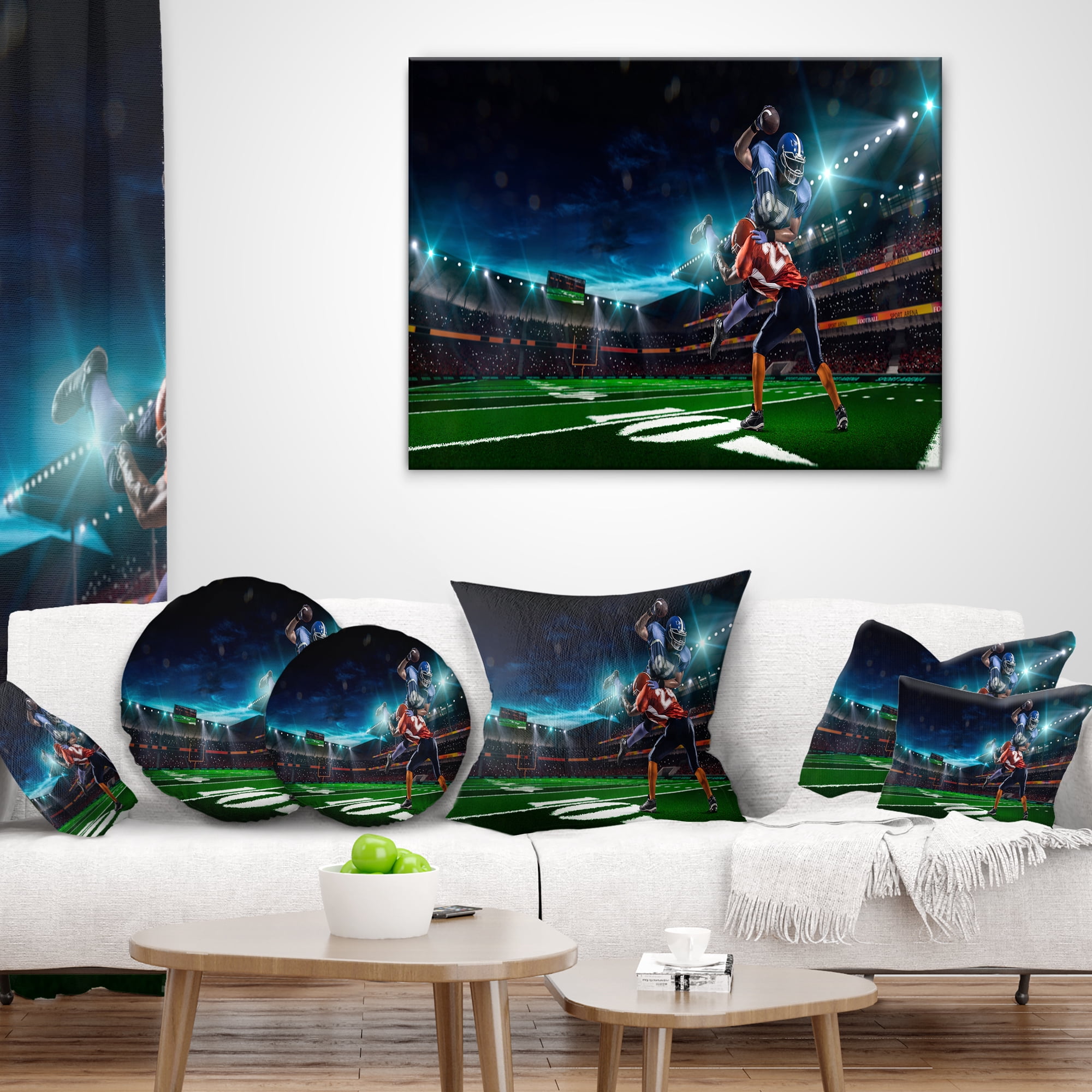 Designart American Football Player - Sport Throw Pillow - 12x20
