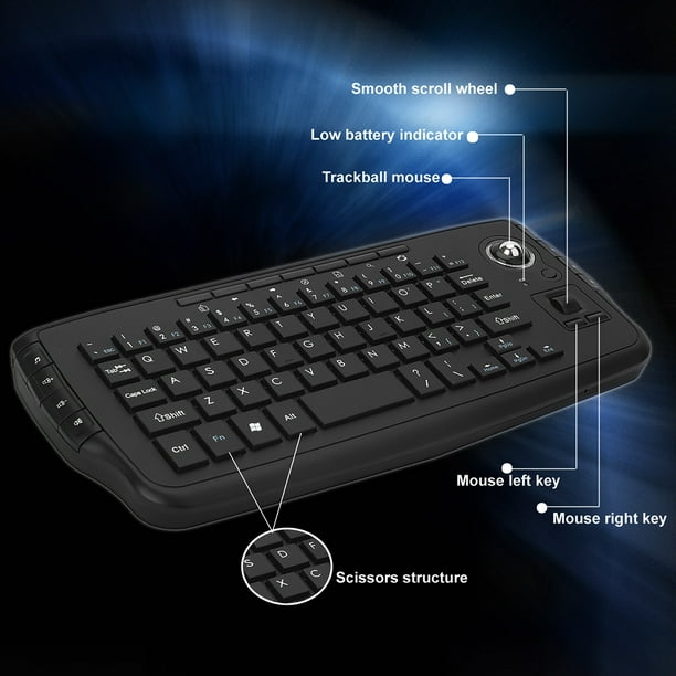 Meterk E30 2.4GHz Wireless Keyboard with Trackball Mouse Scroll Wheel Remote Control for Android Smart PC Notebook Black -