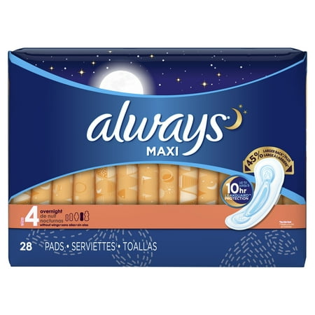 Always Maxi, Size 4, Overnight Pads Without Wings, Unscented, 28 Count