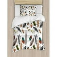 thumbnail image 3 of Feather House Decor Queen Size Duvet Cover Set, Collection of Types of Feathers in Vivid Tones with Grey Splashes Image, Decorative 3 Piece Bedding Set with 2 Pillow Shams, Multi, by Ambesonne, 3 of 3