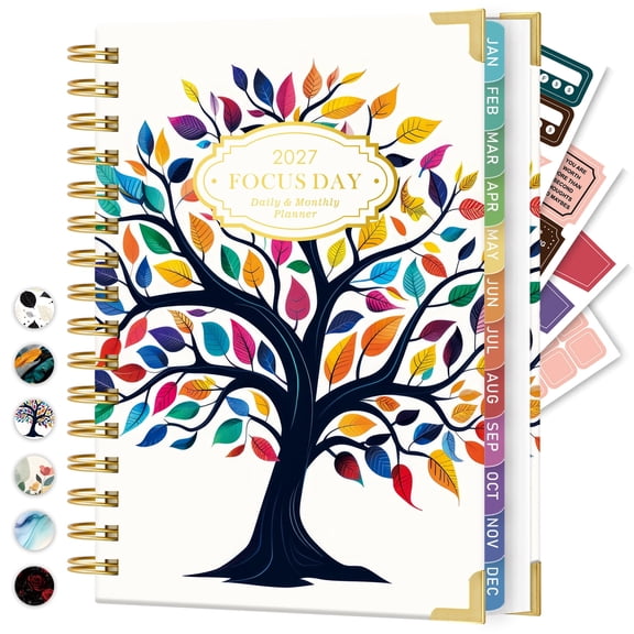 ROBCURSE Planner/Calendar 2027, Daily and Monthly Planner from Jan 2027 to Dec 2027, with Hourly Schedule, Ruler, 4 Stickers, Spiral Appointment Book for Women Men Organize Tasks, 6.5" x 8.4"
