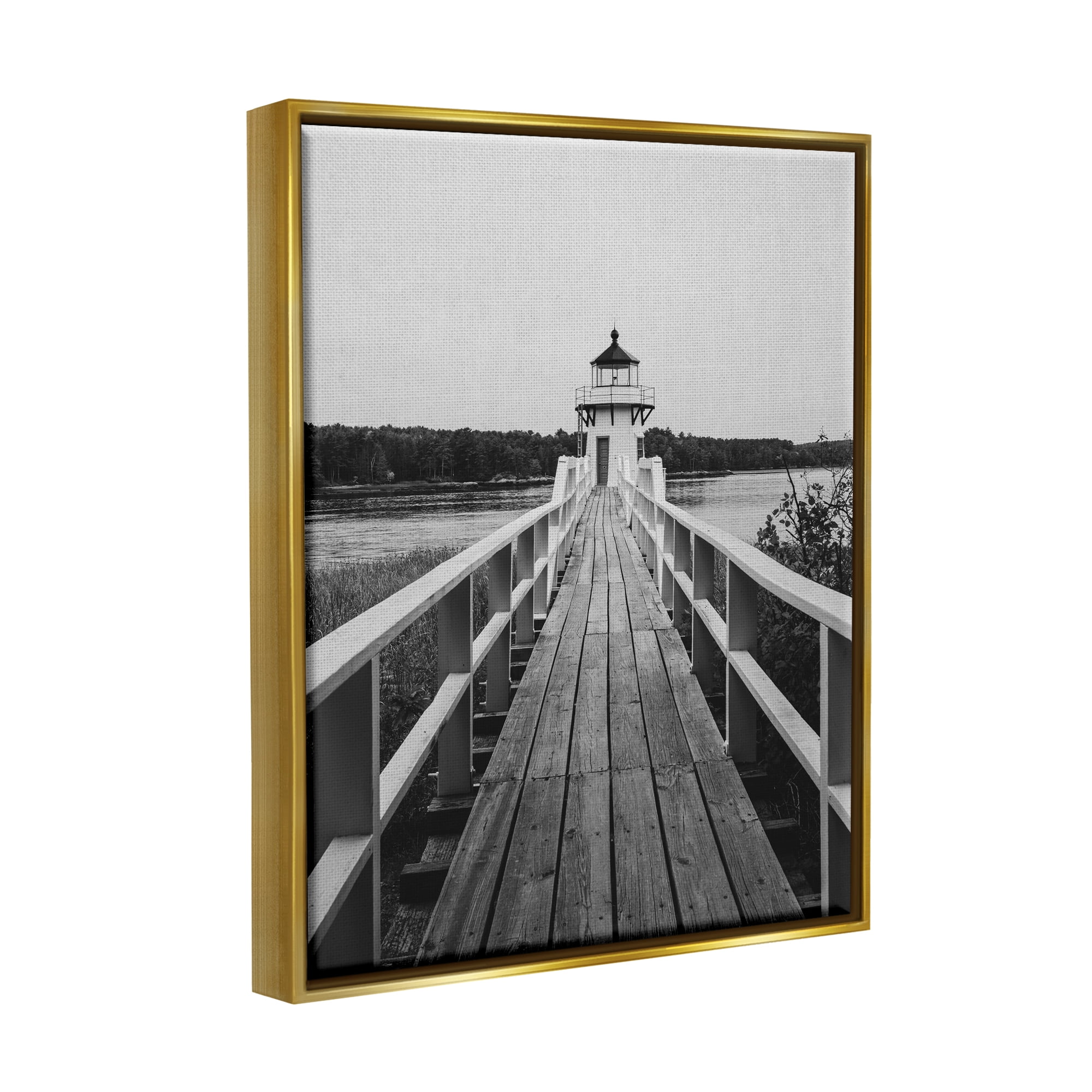Stupell Industries Rustic Lighthouse Photography Landscape Photography Gold Floater Framed Canvas Art Print Wall Art, 25 x 31