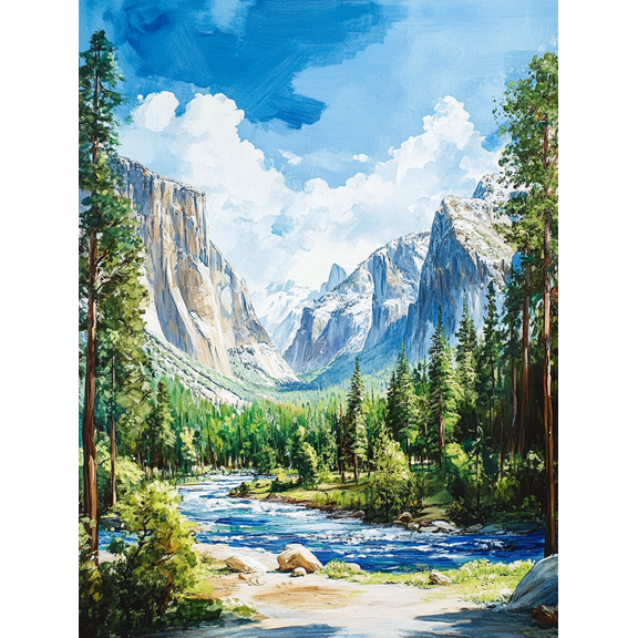 Yosemite Valley River Landscape Canvas Print/Wall Art,Suitable for Living Room,Bedroom,Office,Hotel,Restaurant Decoration.