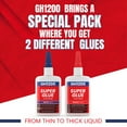 thumbnail image 2 of GH1200 57 Grams (2 oz) 100/1500 CPS (thin/ thick) Super Glue All Purpose with Anti Clog Cap. Ca Glue - Adhesive SuperGlue. Cyanoacrylate Glue for Hard Plastics, DIY Craft, Metal 1 Oz each, 2 of 10