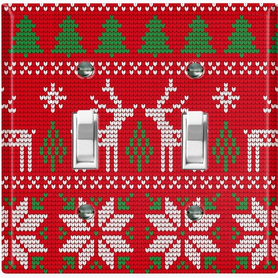Metal Light Switch Plate Cover Festive Red Christmas Reindeer Stocking XMS019