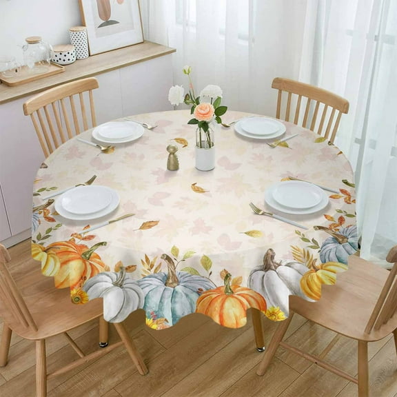 Thanksgiving Pumpkin Sunflowers Round Tablecloth Waterproof Wedding Party Table Cover Holiday Dining Table Tablecloth